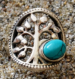 Anello in Argento dell'albero della Vita con Turchese