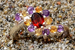 Anello Argento con Granate, Quarzo Citrino e Ametista