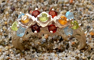 Anello Chakra in Argento con Acquamarina, Peridoto, Granate e Quarzo Citrino 