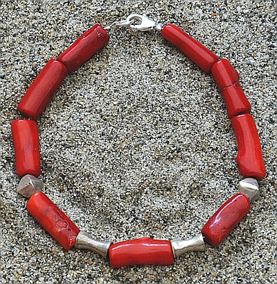 Bracciale in Argento e Corallo Bamboo