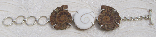  Bracciale in Argento, Ammonite fossile e Occhio di S.Lucia (Shiva Eye)