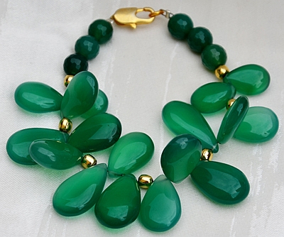  Bracciale in Argento placcato Oro e Onice verde