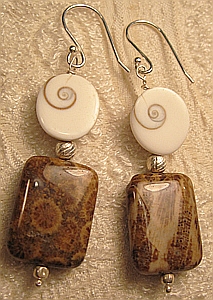 Orecchini in Argento, Corallo fossile e Occhio di S. Lucia