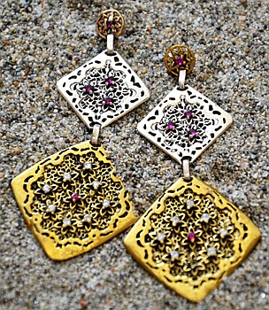 Orecchini Argento, Argento placcato Oro e Rubino