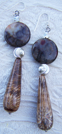  Orecchini in Argento e Corallo fossile silicizzato del Madagascar