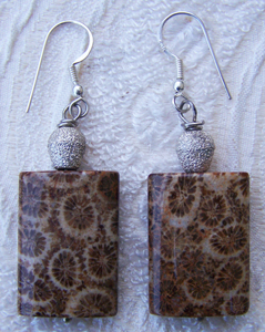  Orecchini in Argento e Corallo fossile dell'America Latina